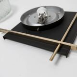 1960 wall light, black metal glass and gold brass rods