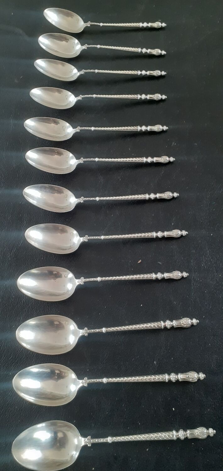 12 small spoons solid silver late nineteenth edmond bonnesoeur goldsmith