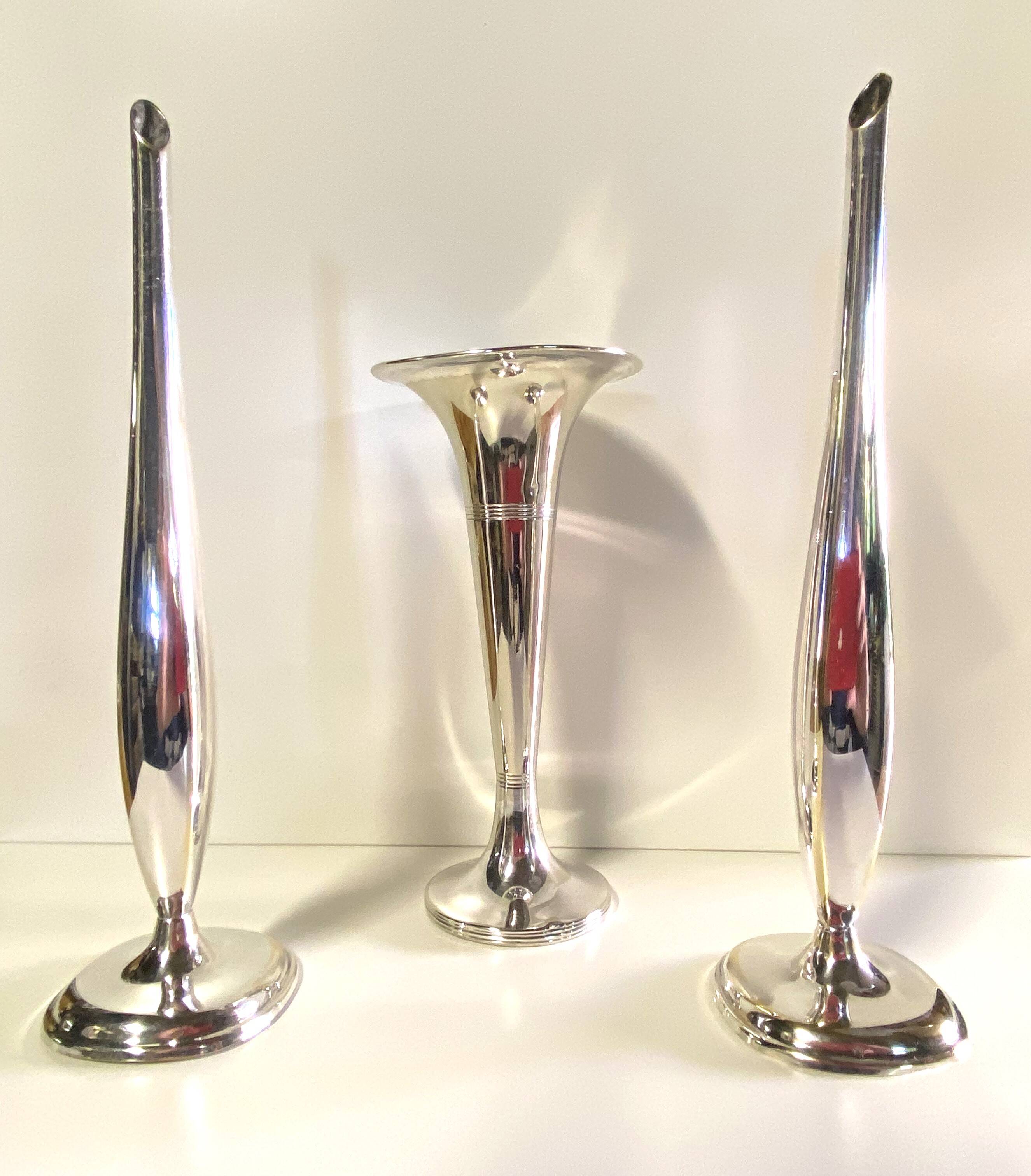 Lots of Small Antique Soliflore Vases Brass & Silver-Plated Bronze WMF Art Dec