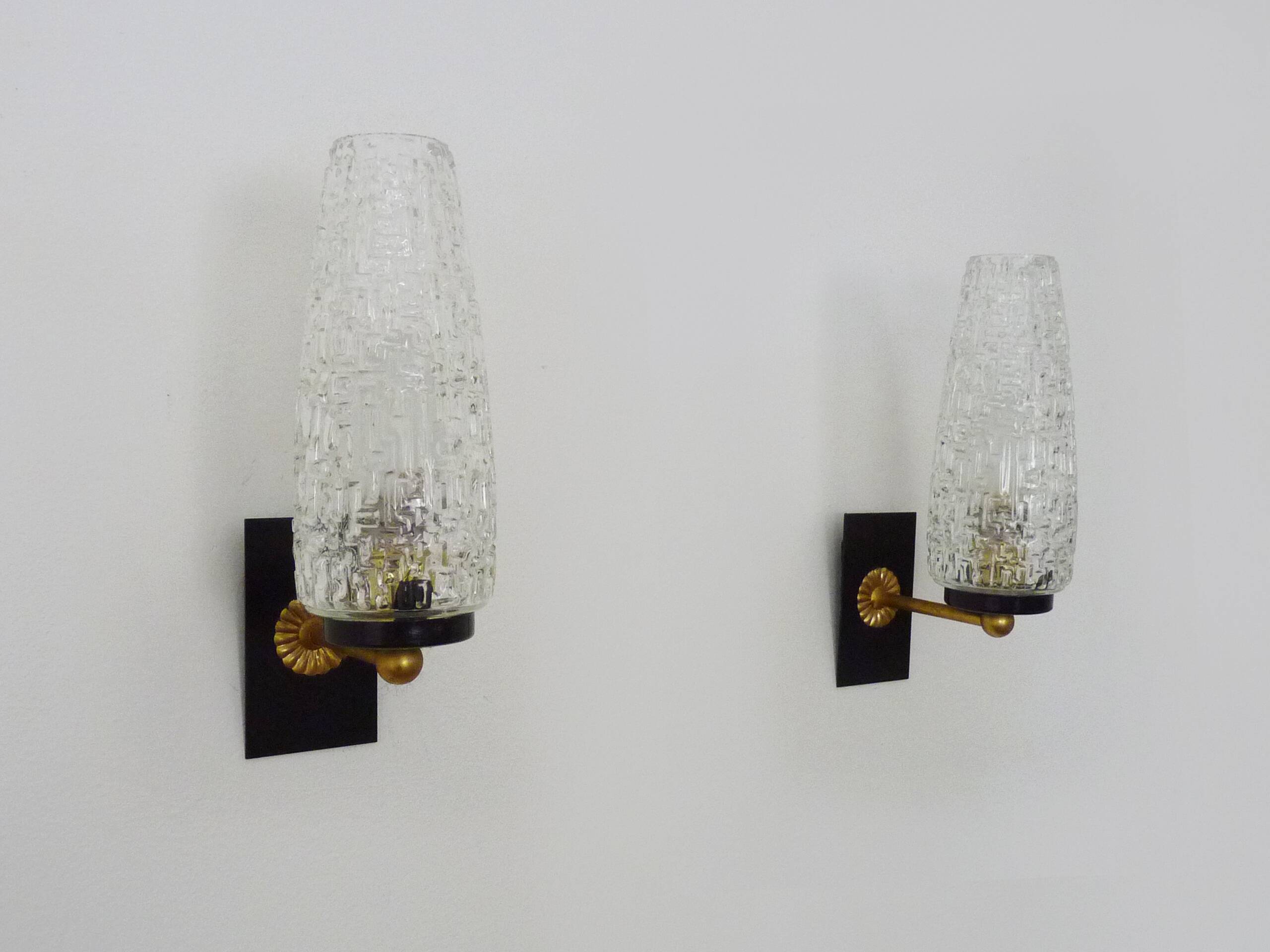 Pair of vintage Maison Arlus 1950s brass wall sconces