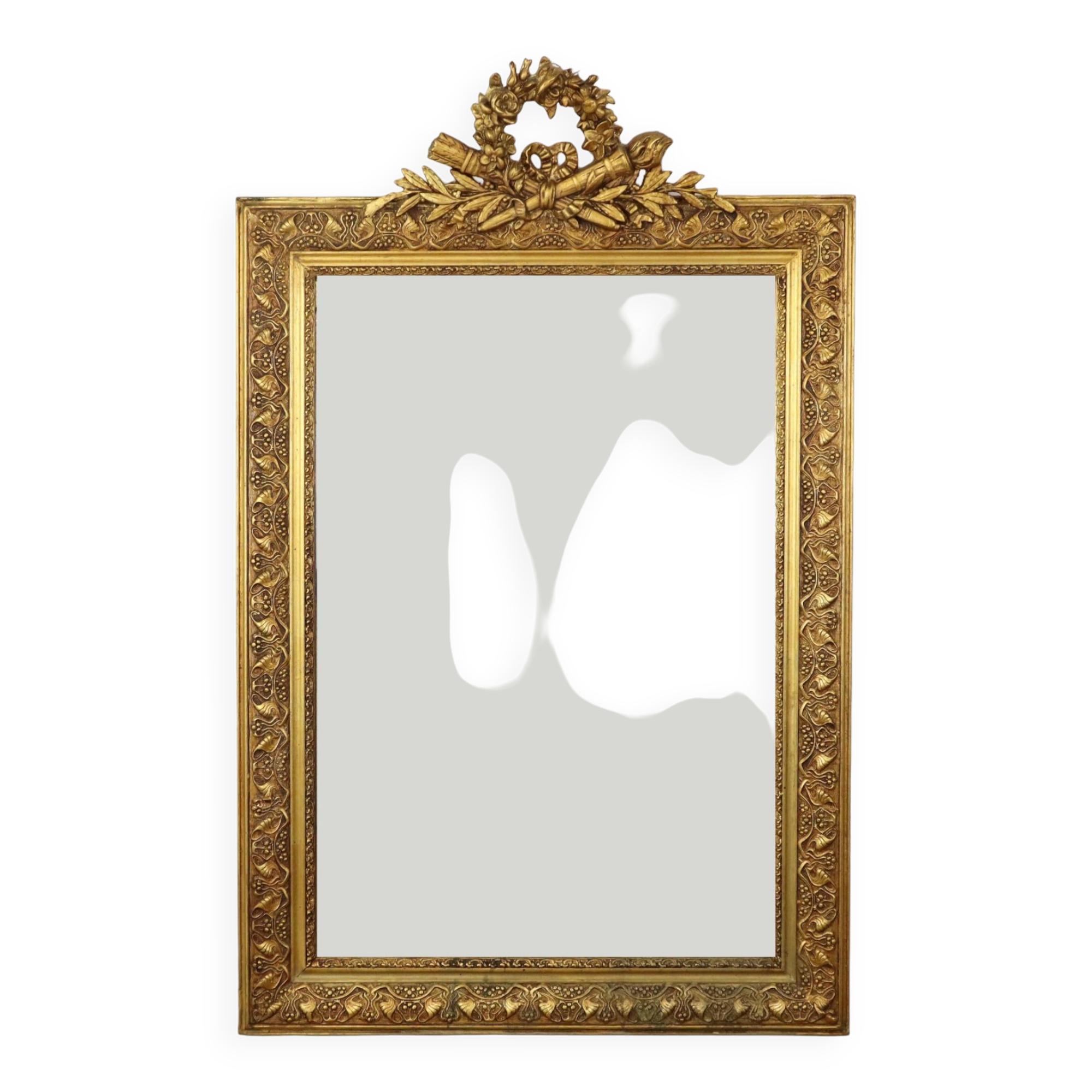 Antique french neoclassical gold mirror with crown pine wood 117cm