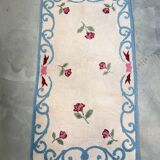 White and blue floral wool rug