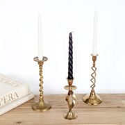 Set of 3 Vintage Twisted Brass Candle Holders, Midcentury