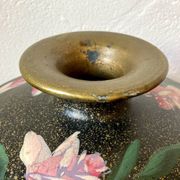 Painted terracotta vase signed with rose motifs, 1950s-1960s.