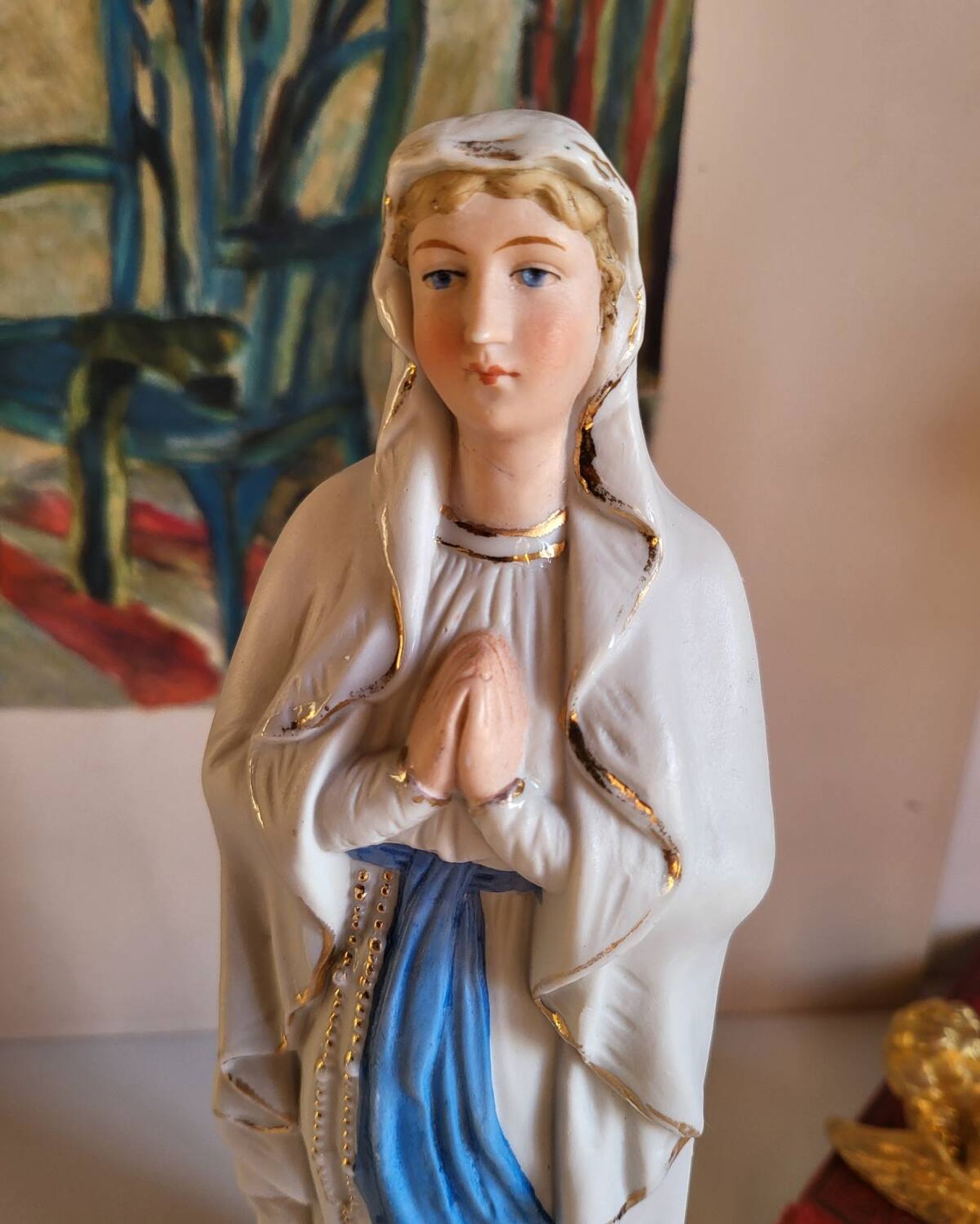 Religious Statuette of Our Lady of Lourdes, Saint Virgin Mary