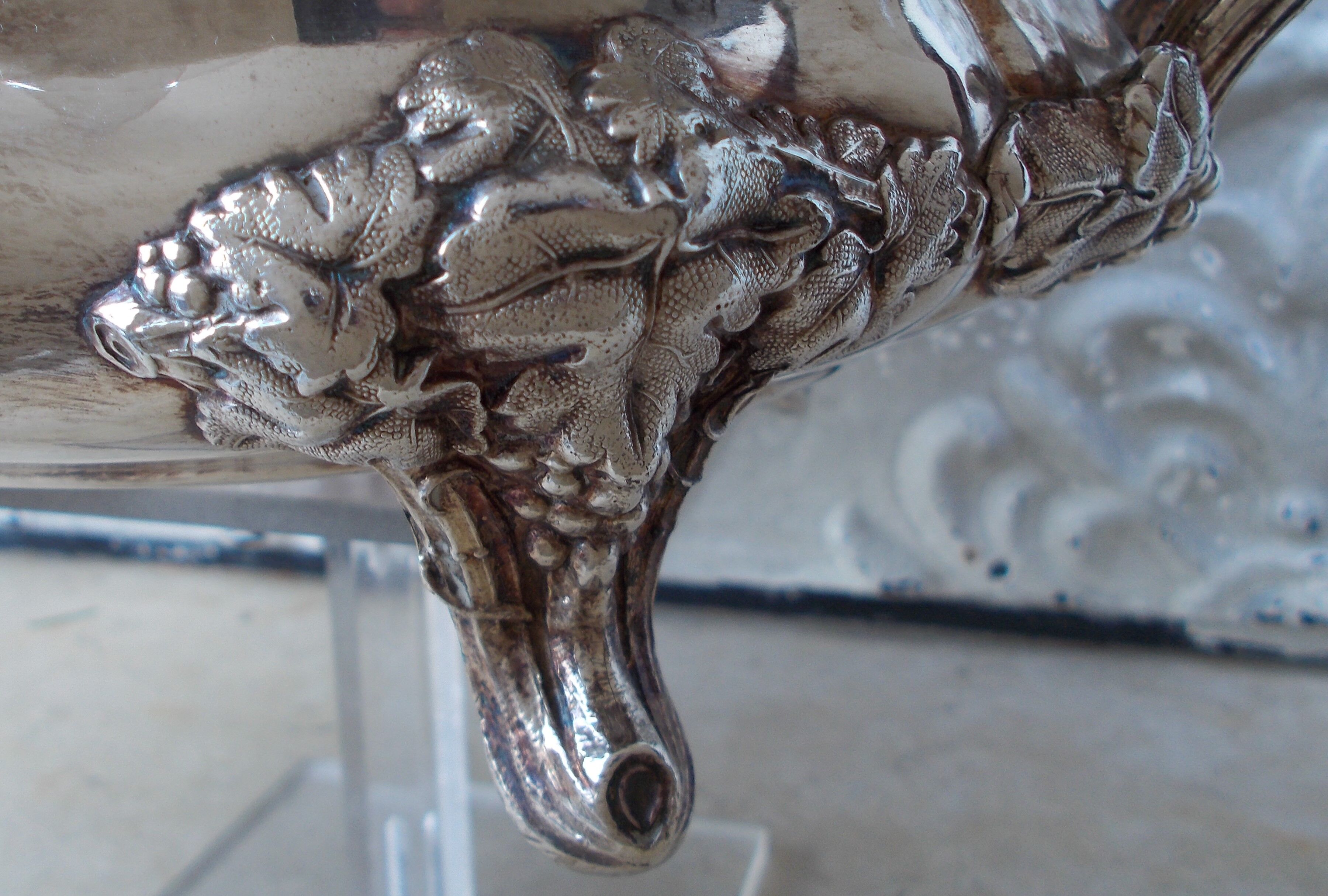 Antique silver-plated metal tealight with vine branch decoration