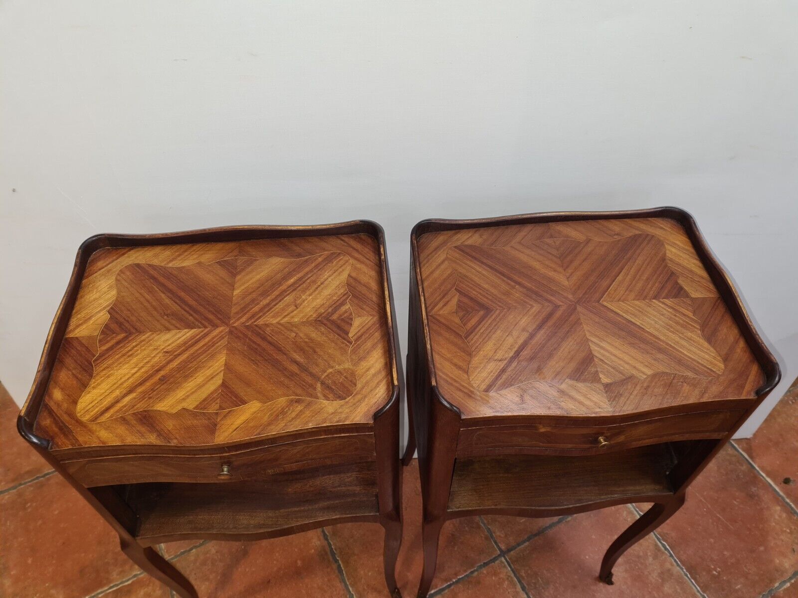 Pair of bedside tables in marquetry