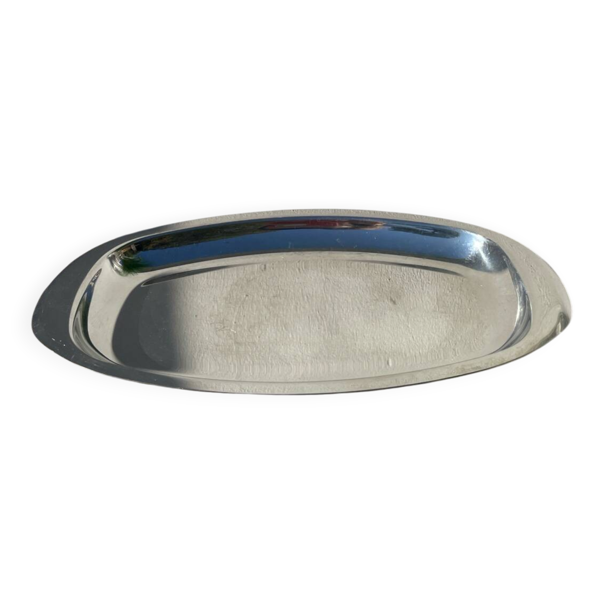 Oval stainless steel dish signed Rémi Letang