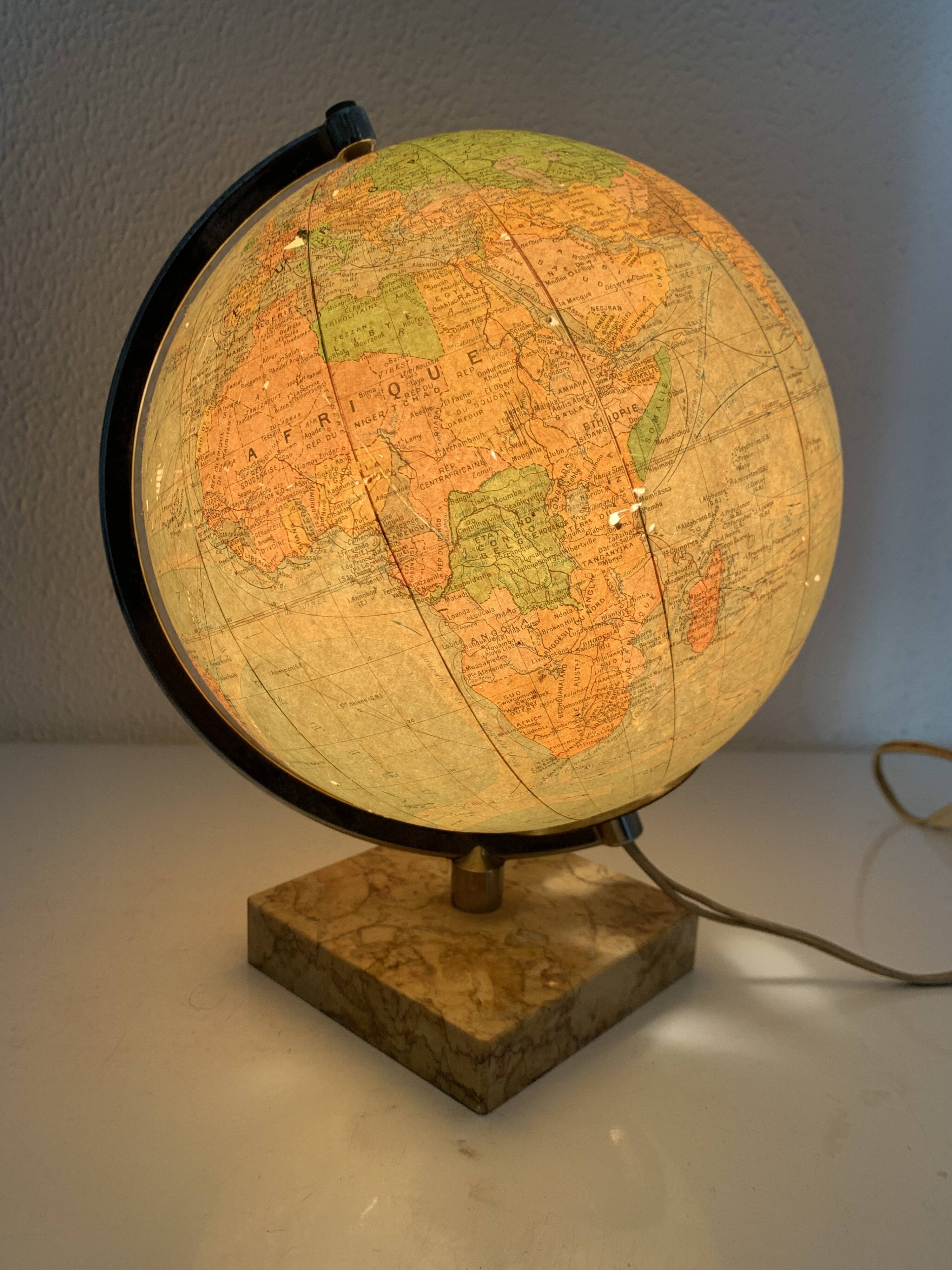 Vintage 1960 terrestrial globe glass Perrina marble world map - 28 cm