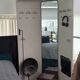 1960s Mid-Century Modern White Wood Corner Coat Hanger with Mirror