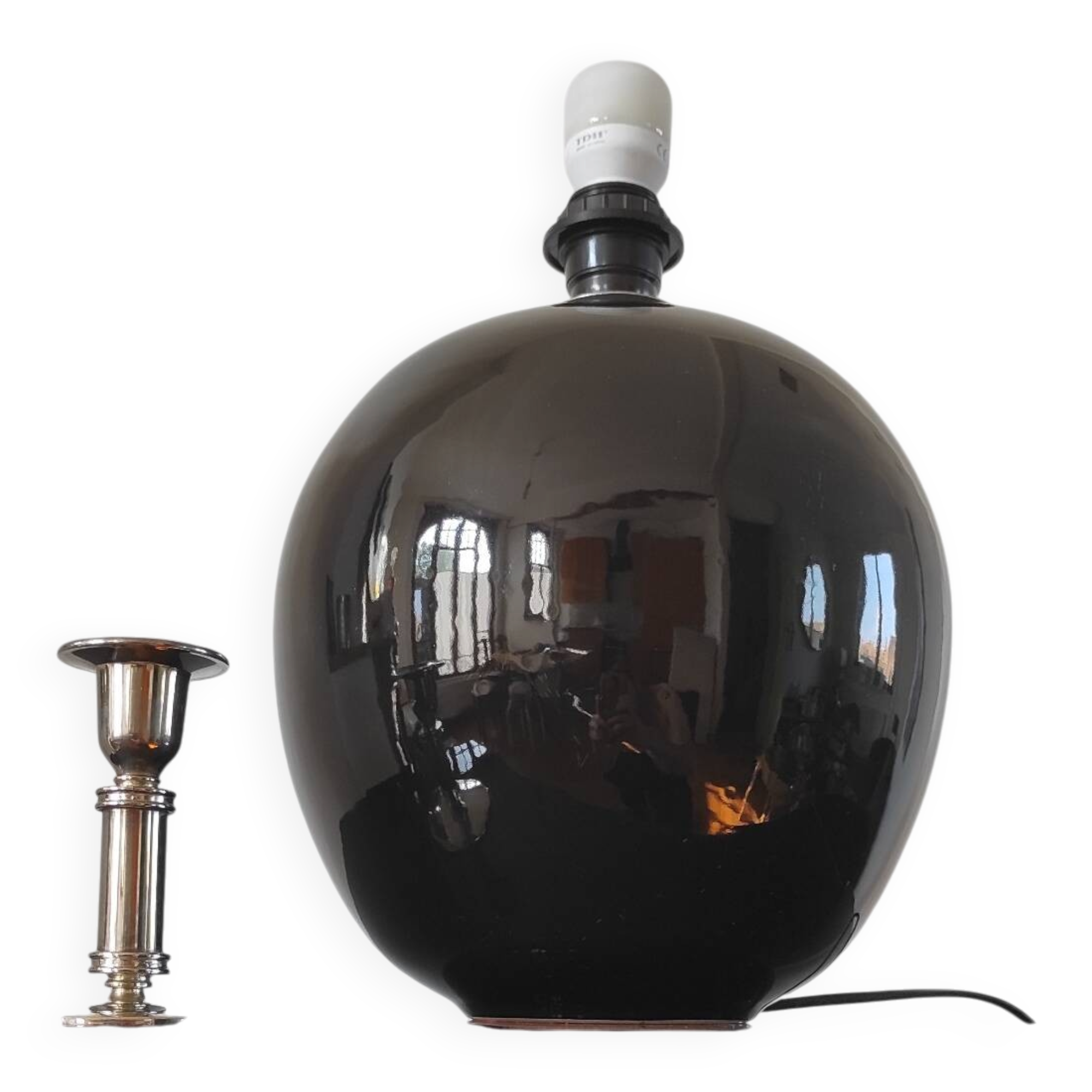 Vintage black ceramic globe lamp – Montgolfier Ceramics (Durta)