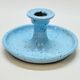 Light blue glazed ceramic candle holder with green speckled signed scorpion stamp