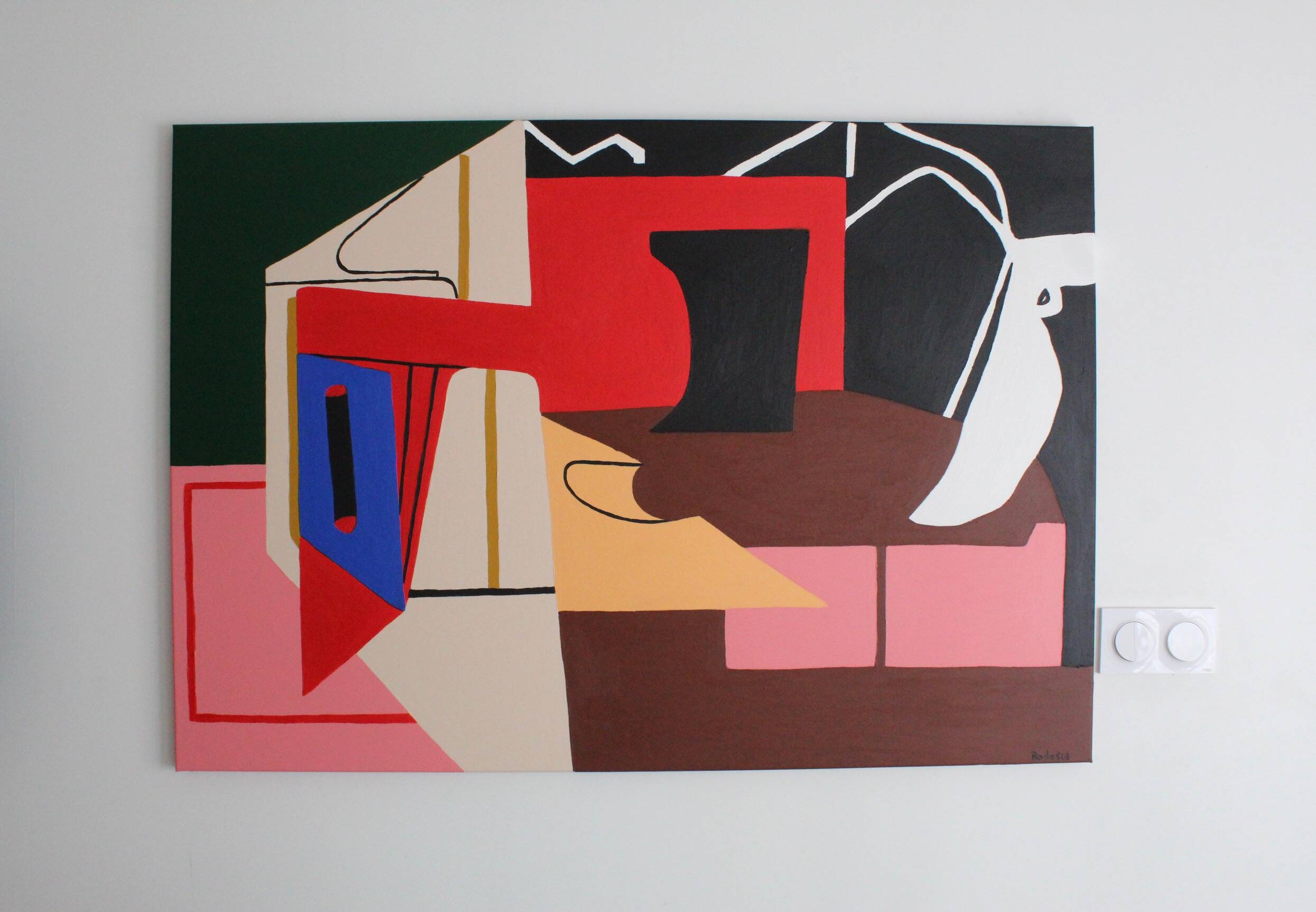 Signed colourful geometric abstract art