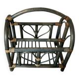 Indonesian style bamboo and rattan magazine rack - 1960s - green stained