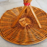 Bolster / pedestal table in tripod rattan 1960s-1970s