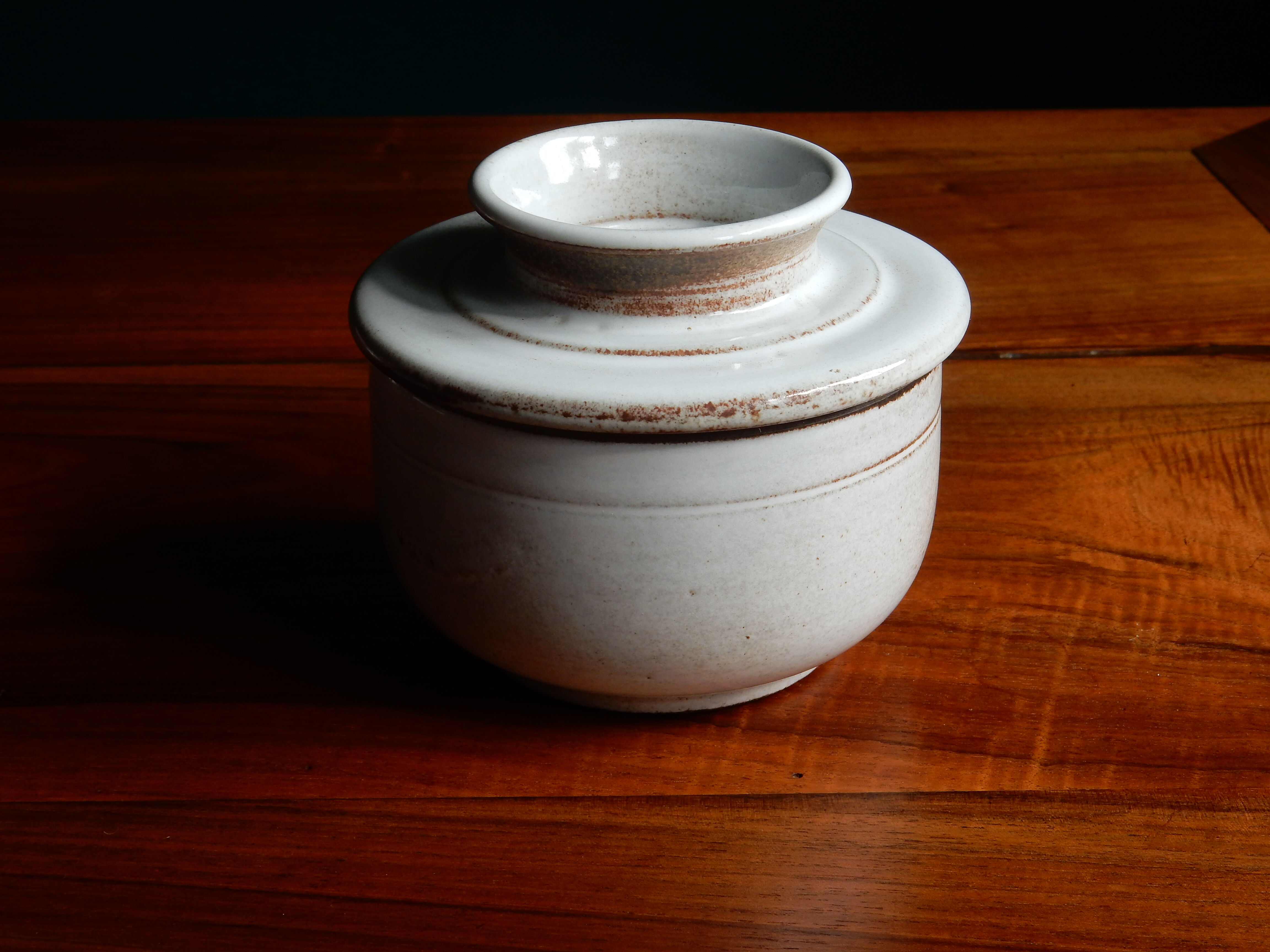 White stoneware butter dish