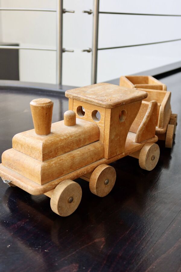 Train en bois ancien jouet Bertin locomotive et wagons