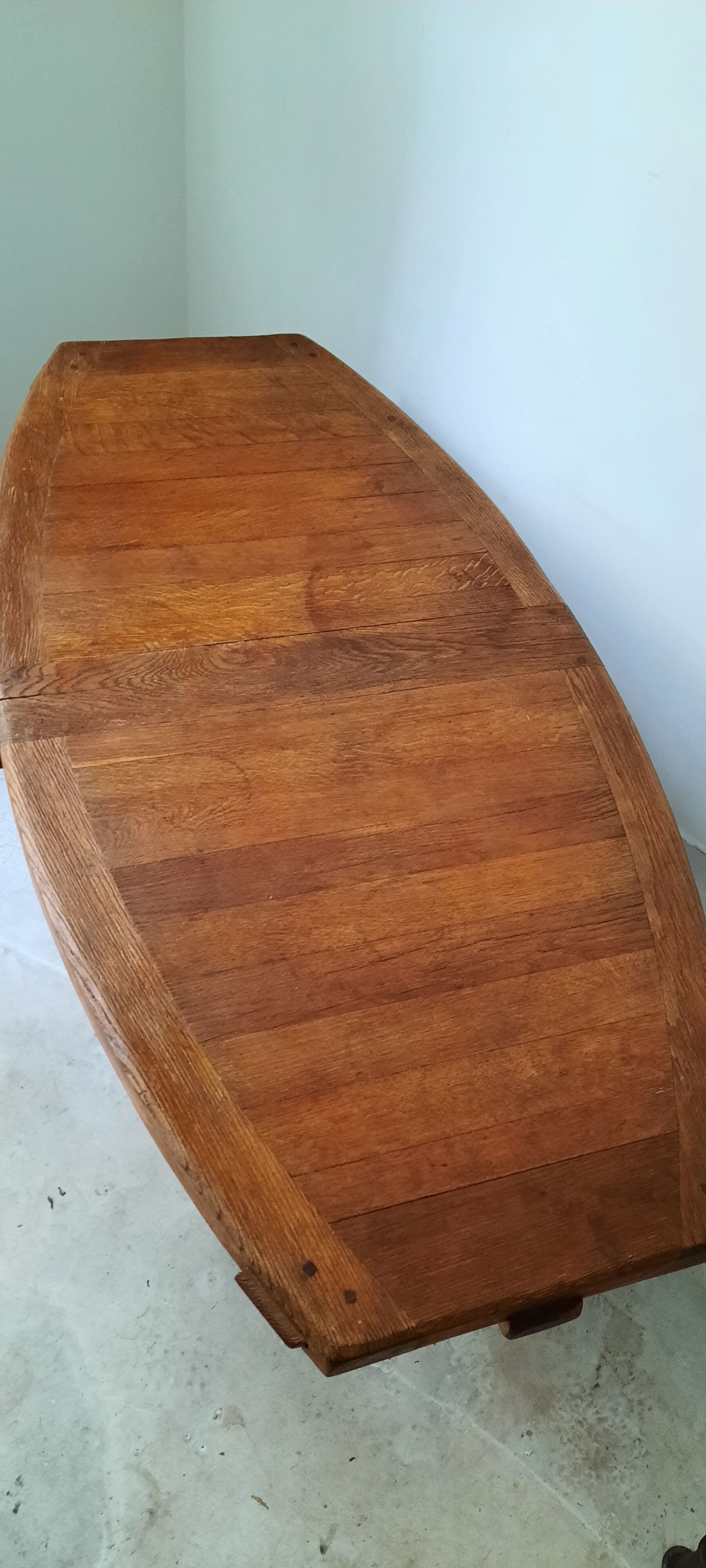 Brutalist oak coffee table in aircraft wing shape - stamped - circa 1960