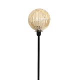 Table lamp with a gold-trimmed globe and a black base