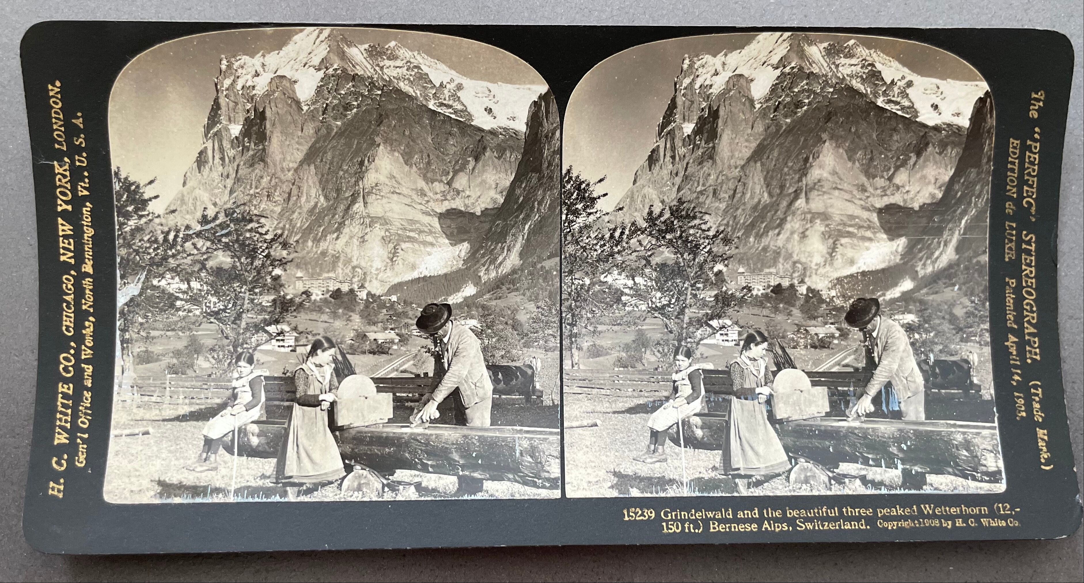 Old photography stereo, stereograph, luxury albumine 1903 Bernese Alps, Switzerland