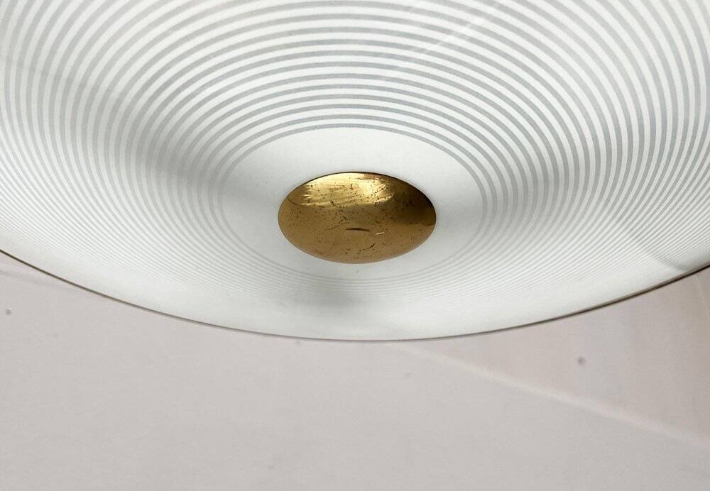 Metal ceiling pendant lamp, made of glass and metal, German mid-century modern style, 1960s.
