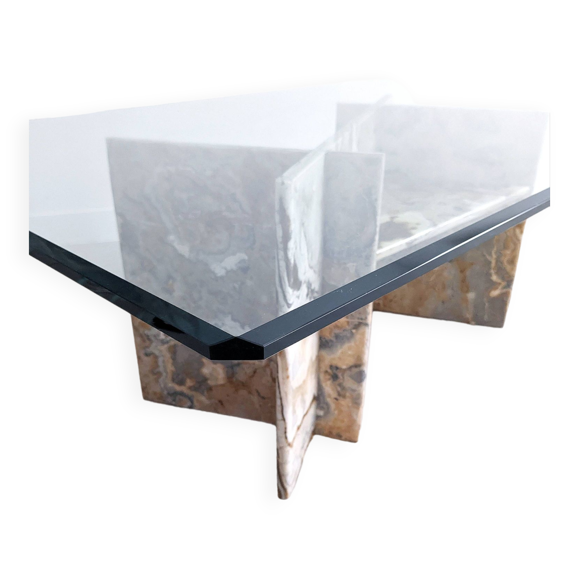 Italian marble coffee table with glass top 1970's