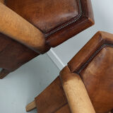 Vintage dutch cognac colored leather club chairs