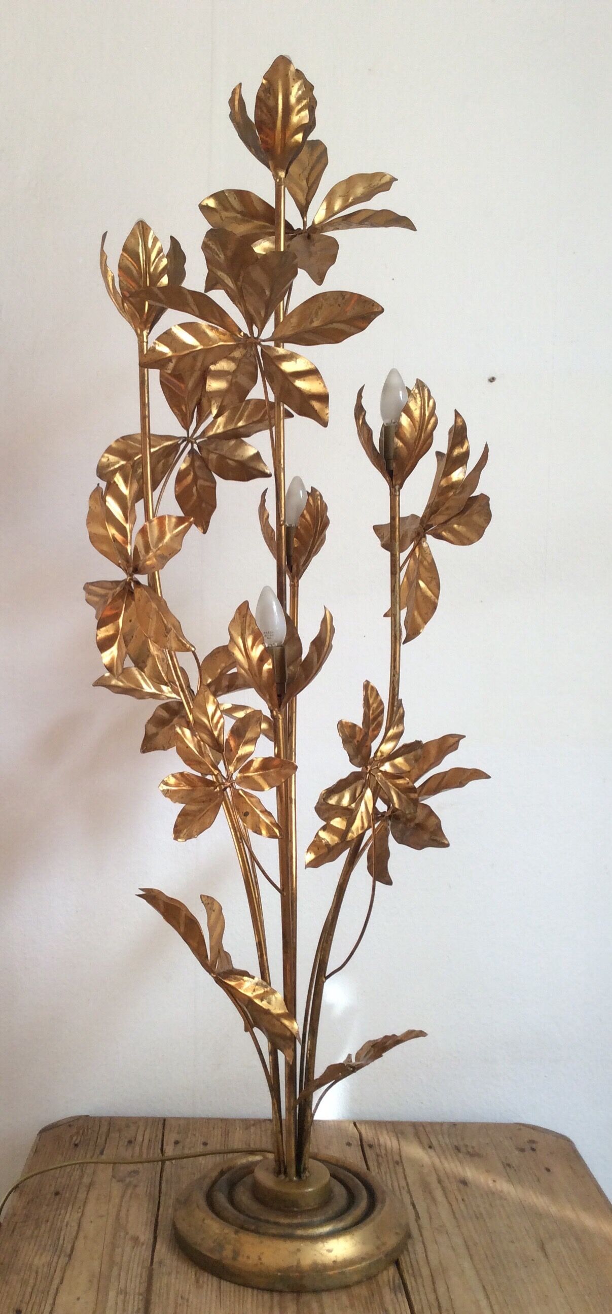 Lamppost by Hans Kogl, gold metal leaves, 70s