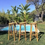 3 tabourets rotin vintage