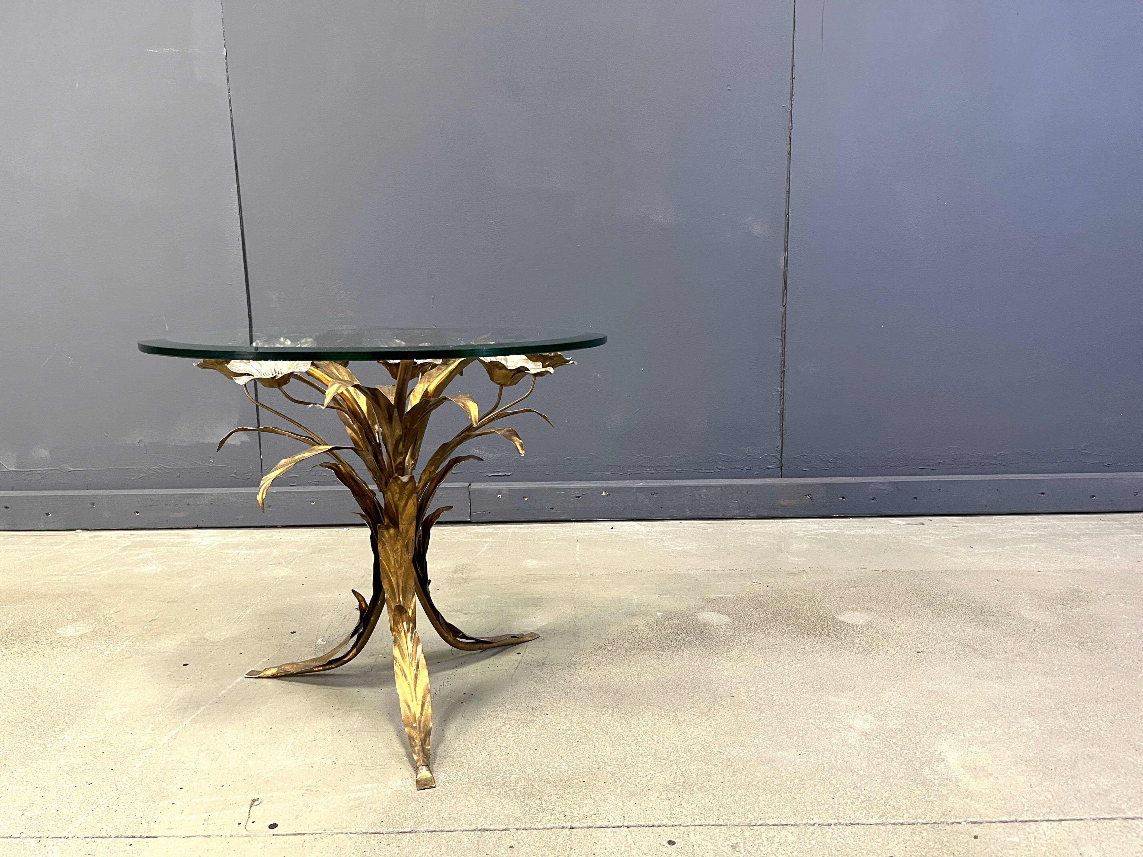 Vintage gilt metal flower side table, 1960s