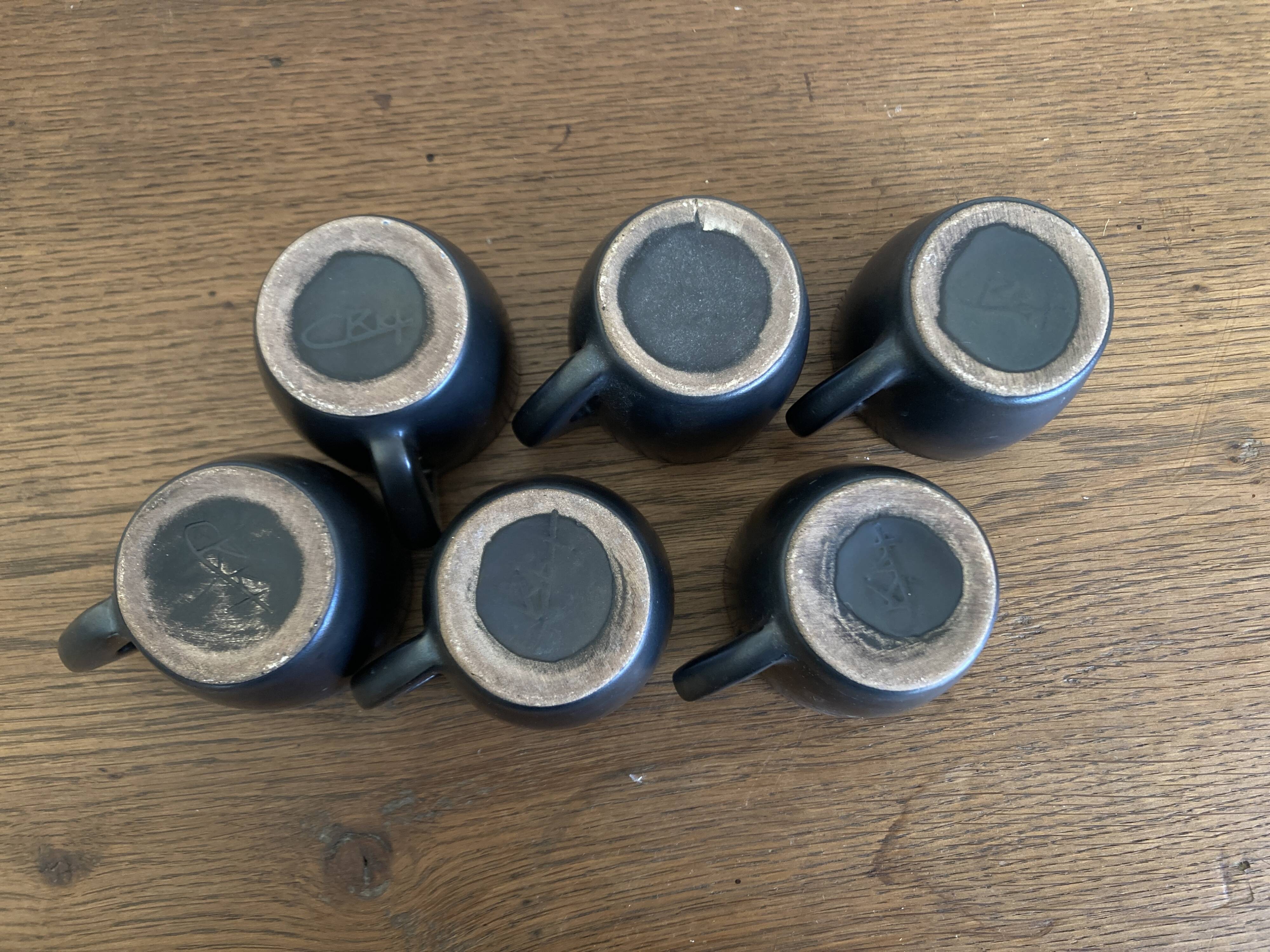 Set of 6 mid century pop 1960s glazed earthenware cups