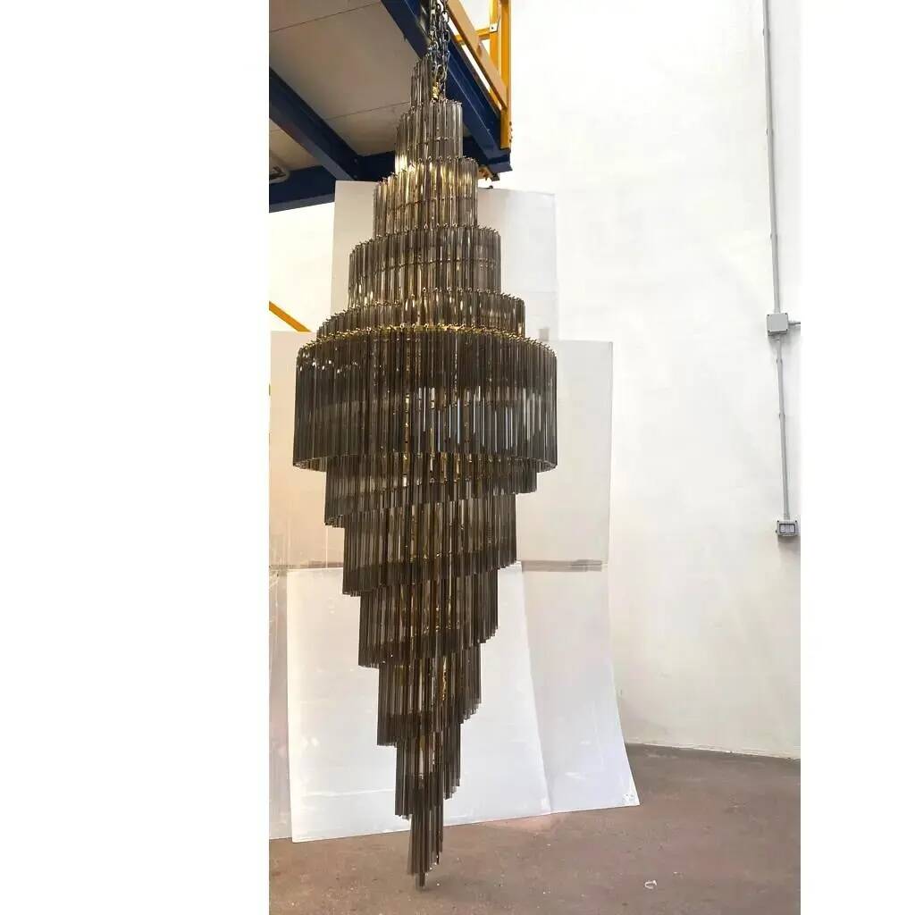 Oversized Contemporary Murano Glass Chandelier, “Quadriedro” Design in Fumé