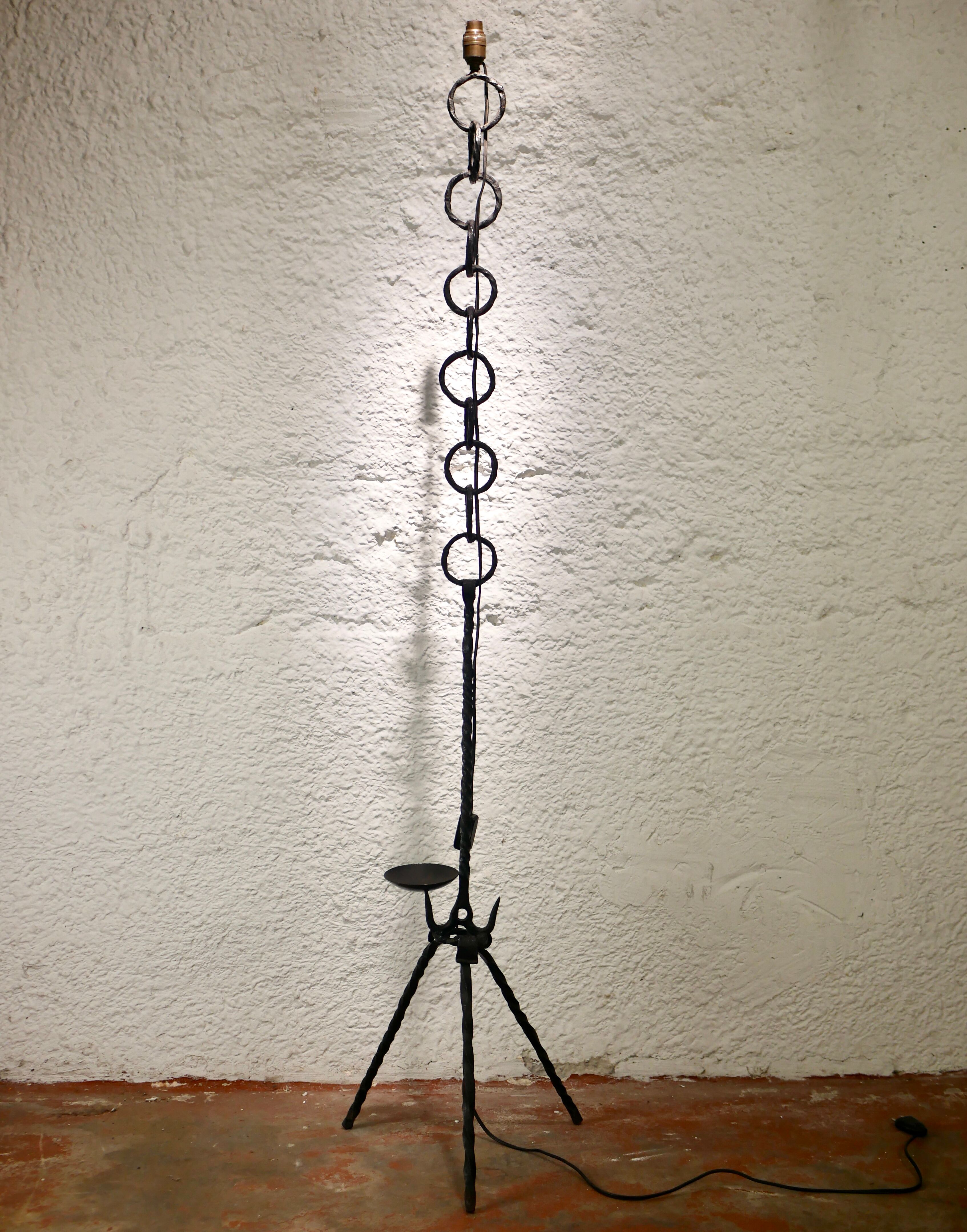 Brutalist wrought iron floor lamp