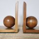 Pair of solid wood bookends with turned spheres – Minimalist design
