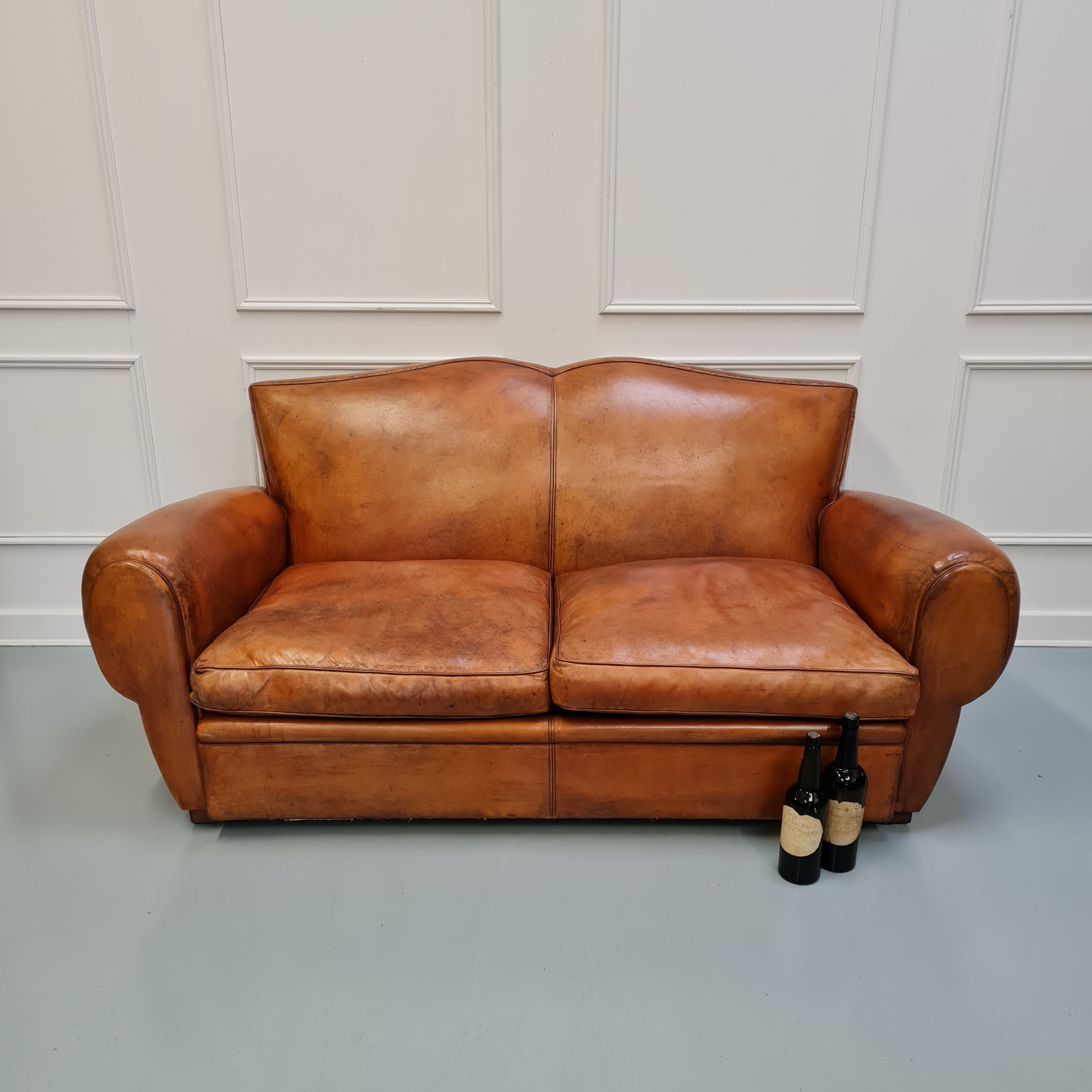 Vintage french leather sofa c1950