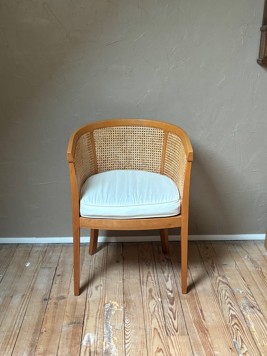 Wooden and cane cabriolet armchair