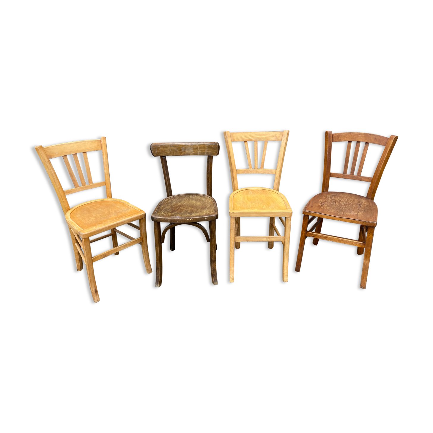 4 bistro chairs café wood curved mismatched vintage
