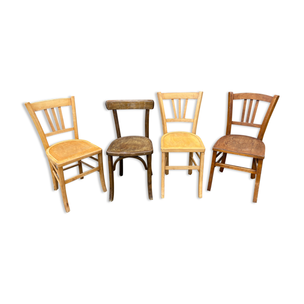 Set de 4 chaises bistrot café bois courbé dépareillées vintage