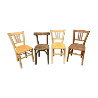 Set de 4 chaises bistrot café bois courbé dépareillées vintage