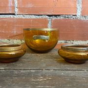Salad bowl + 2 Antique AMBRINE Bowls Amber Glass + Gold Bronze Mounting