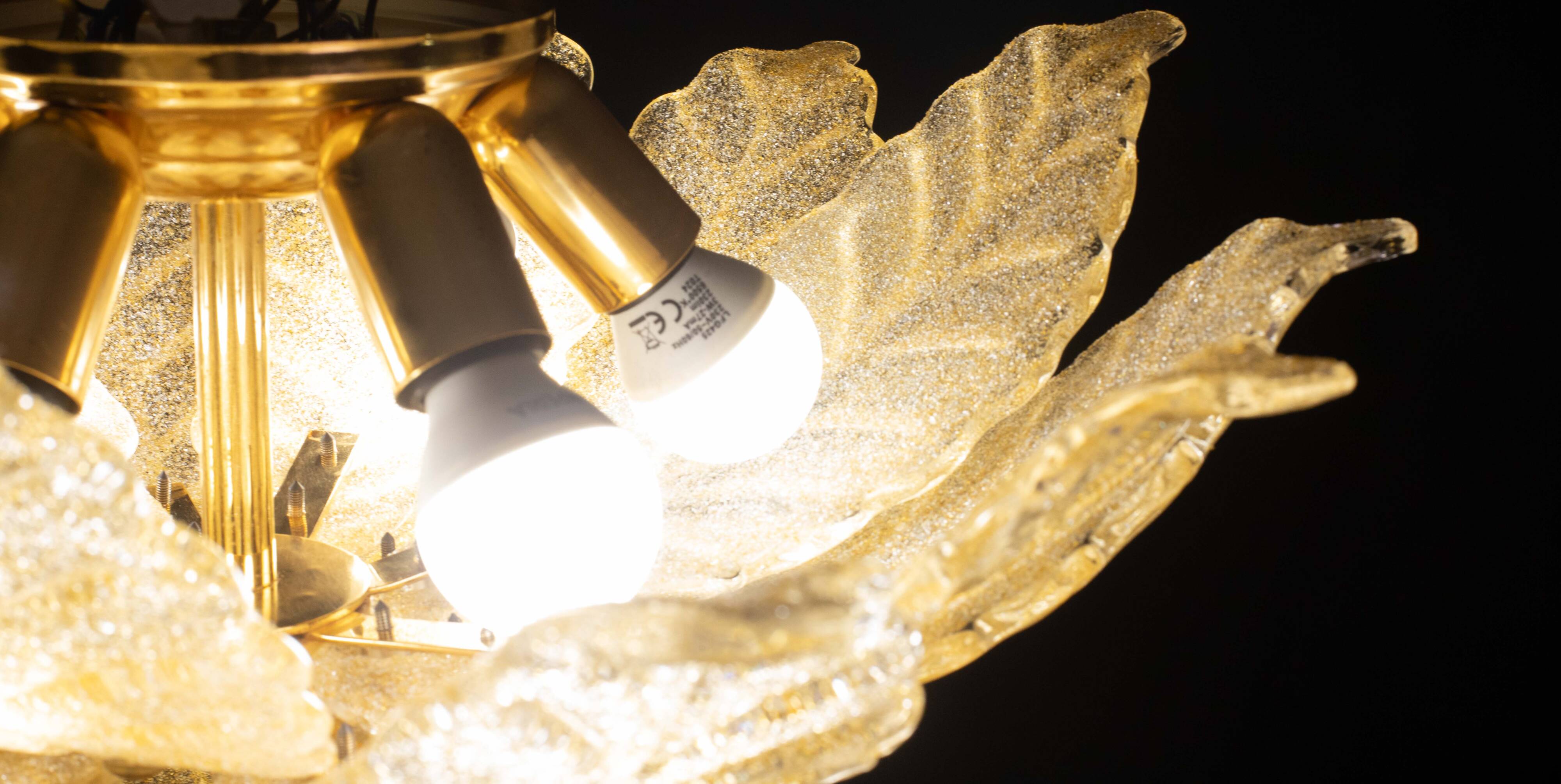 Set of 2 Rome, Murano Glass Gold\Orange Ceiling Light or Flush Mount, 1970s