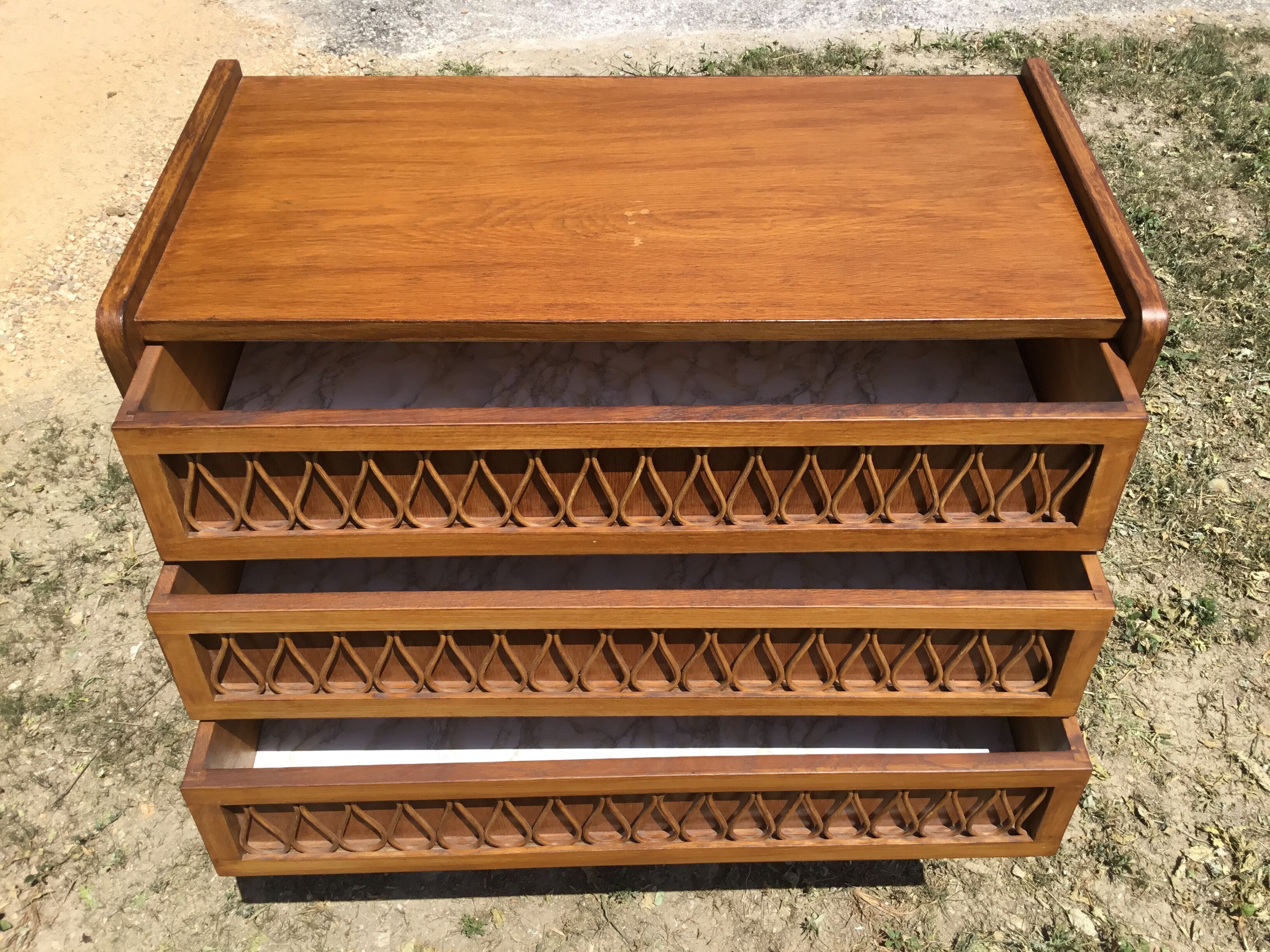 Vintage wood and rattan chest of drawers
