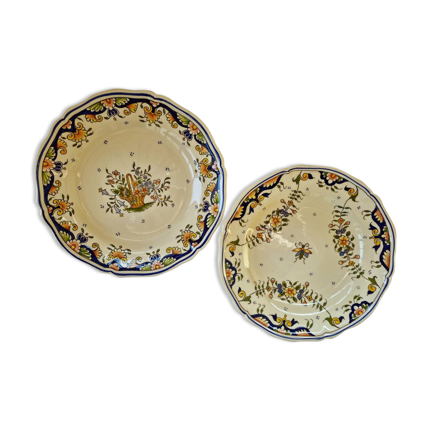 Set of 2 decorative plates décor Rouen Faïenceries Masse