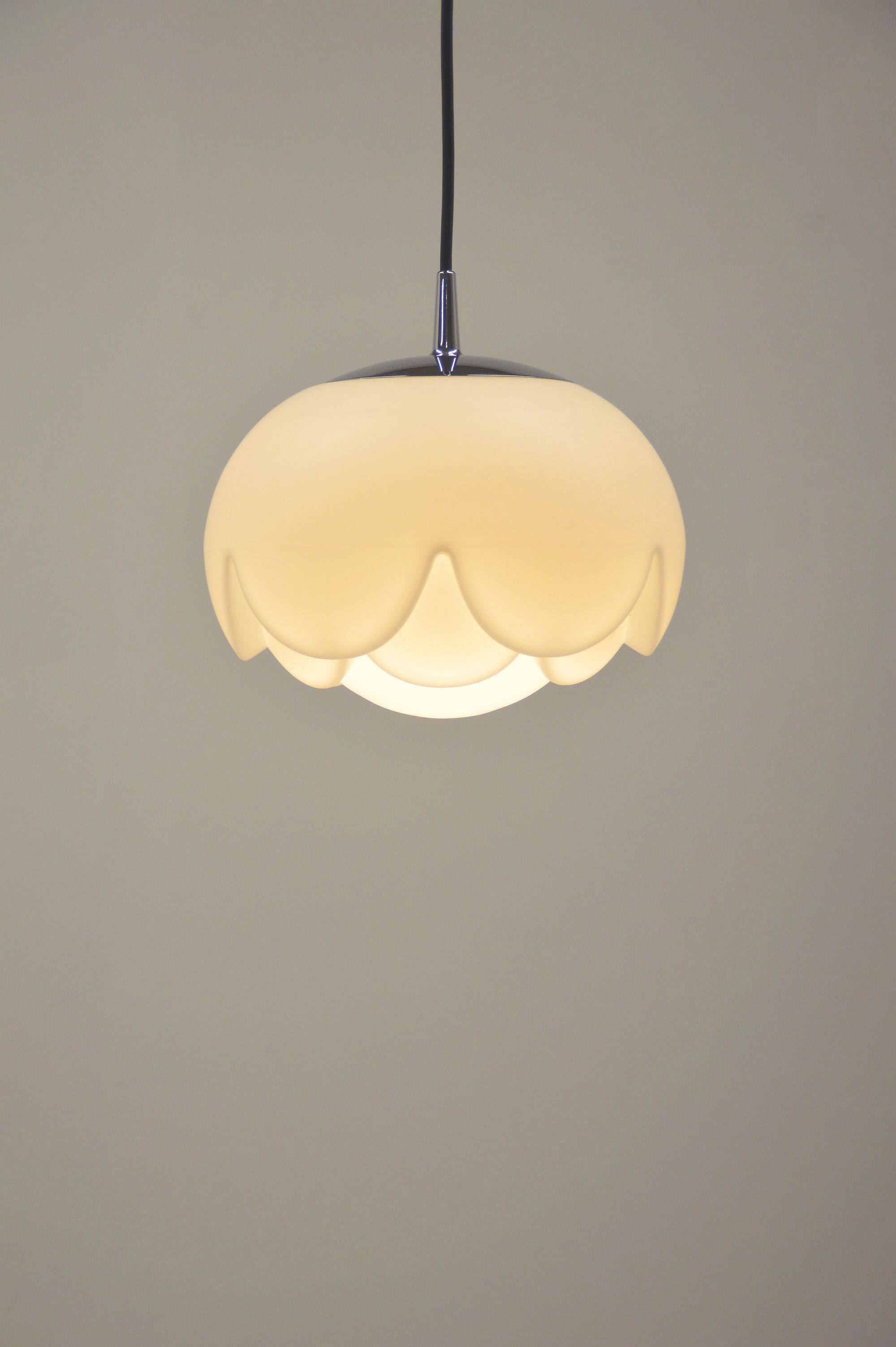 Artichoke pendant lamp in opal glass by Peill & Putzler, 1974