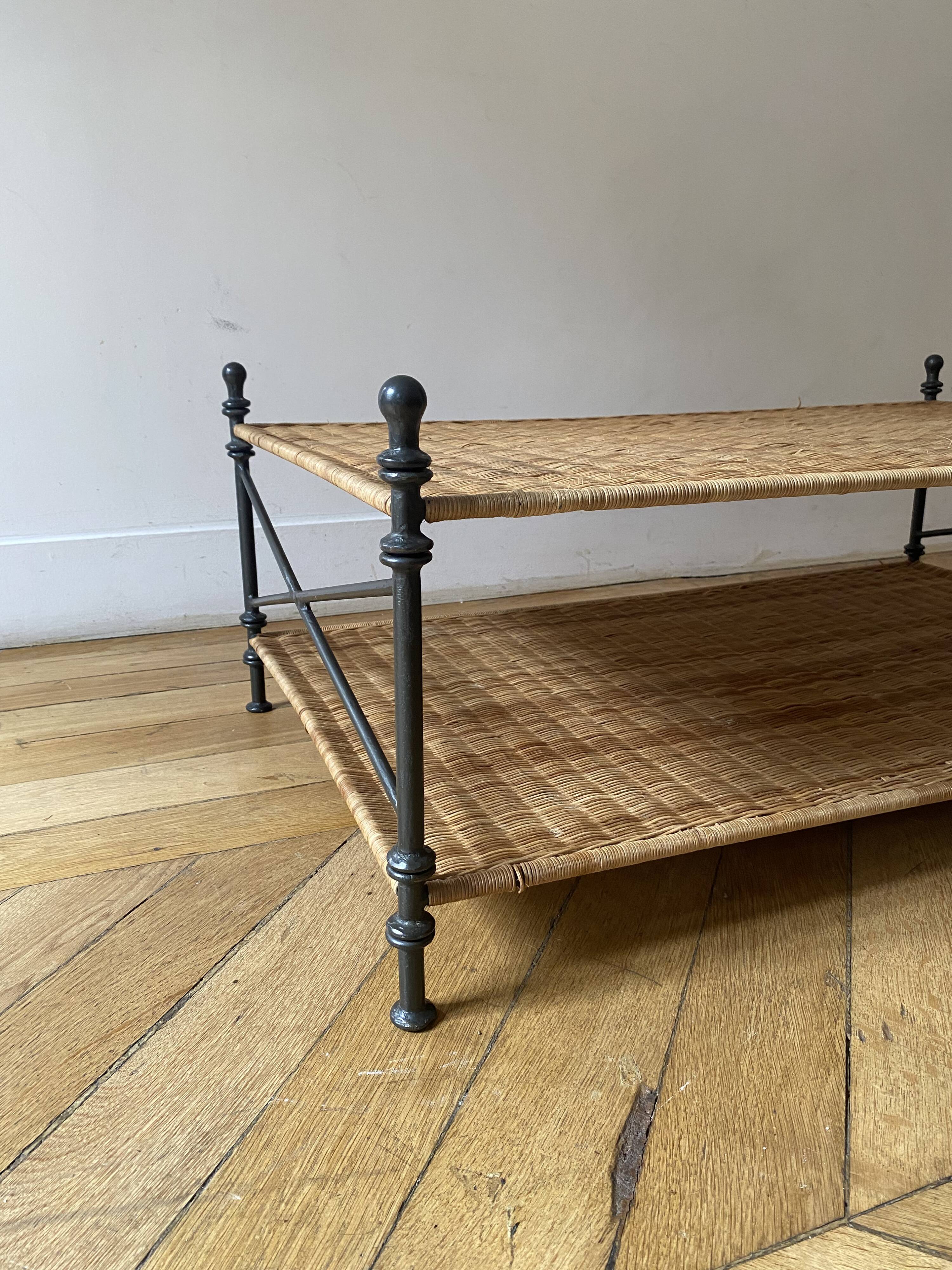 wrought iron and wicker coffee table