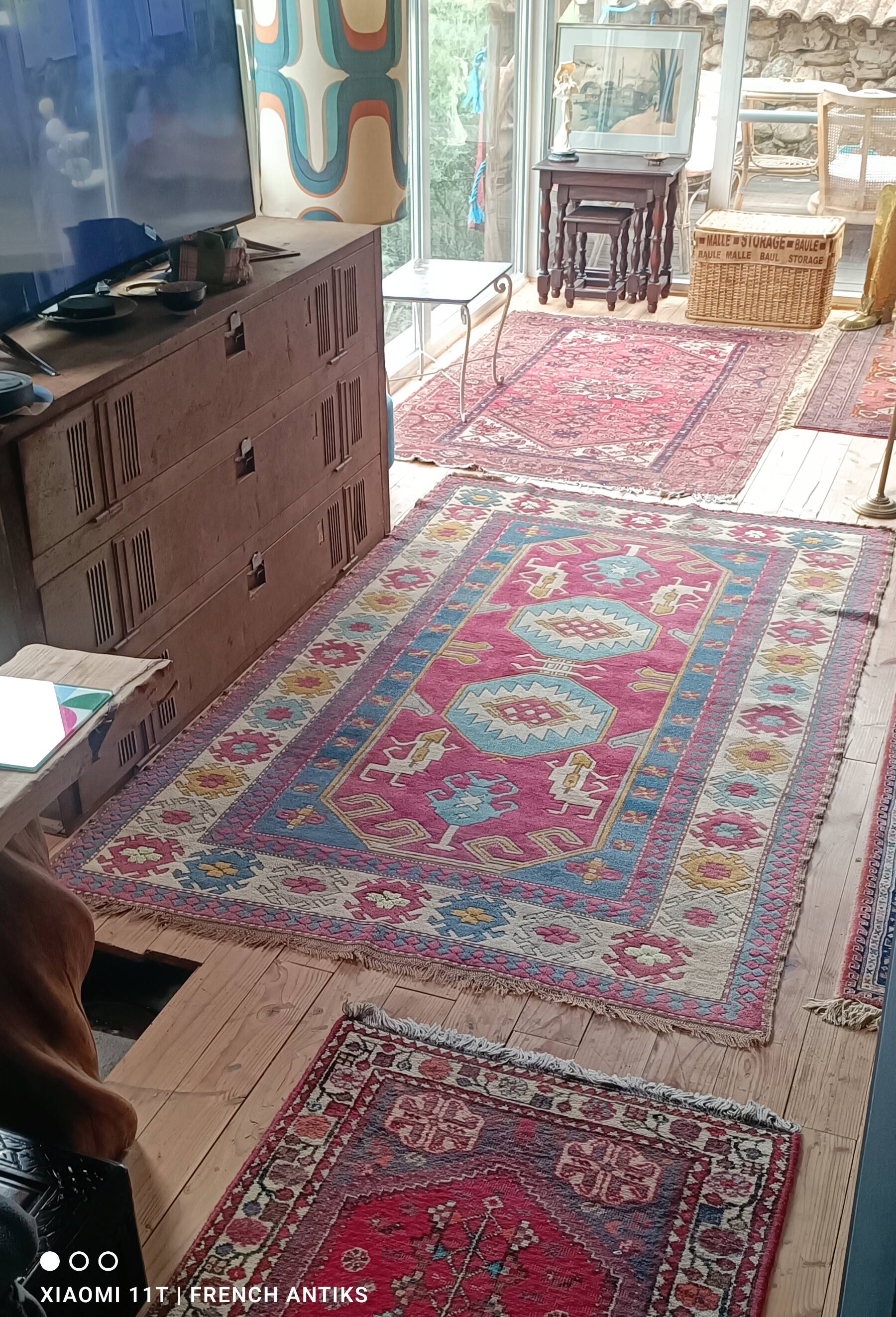 Tapis Sinkiang de chine, vintage des années 1980. Travail artisanal