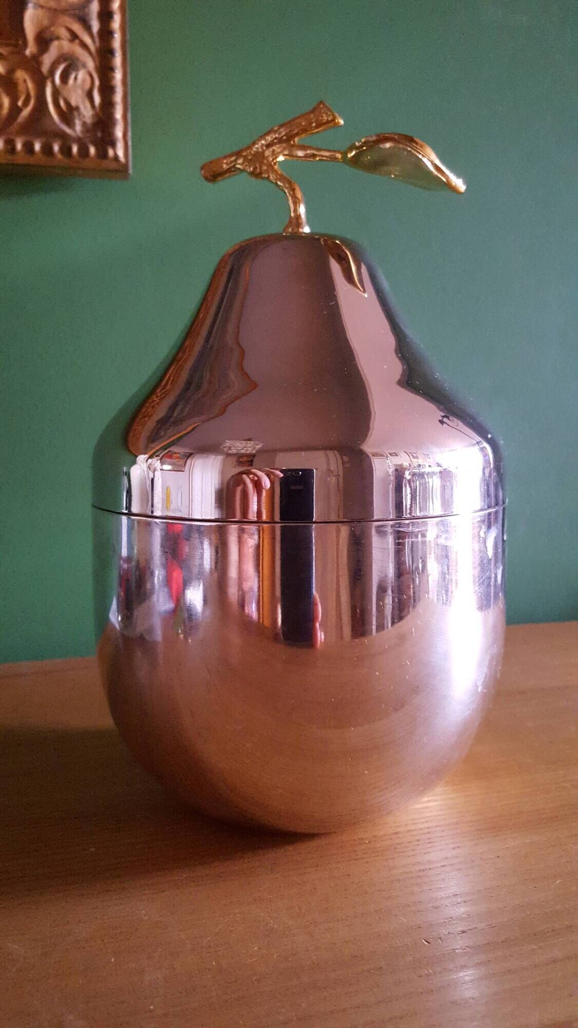Vintage pear ice bucket in silver plated metal (silver plate)