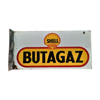 Plaque émaillée double face "Shell Butagaz" 33x67cm 1930