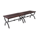 Set of 2 solid wood benches with an openwork design and wrought iron legs.