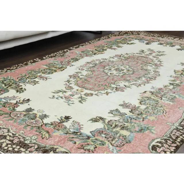 1970s Vintage Turkish Oushak Handmade Wool Cotton Beige Area Rug 179x311